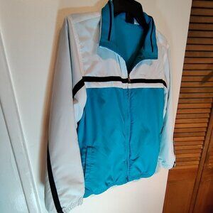 Vintage Reebok Windbreaker, Lined ,Full Zip, Lt Blue, White and Navy Stripe